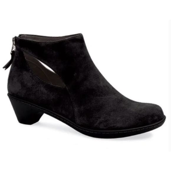 Dansko Booties 38 7-7.5 Bonita Suede Leather Cutout Heeled Ankle Zip Up Black - Picture 1 of 11